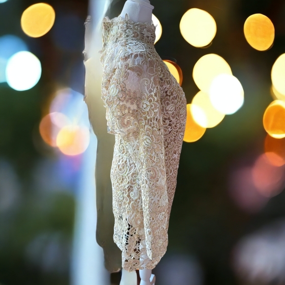 NWT Venus Gold Lace Open Back Midi Cocktail Dress Size 8 - Picture 7 of 13